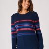 Quba & Co Cobalt Blue Striped Crew Neck Tape Yarn Jumper - Avocet Online