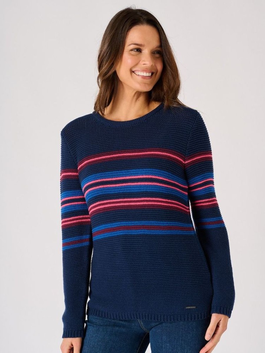 Quba & Co Cobalt Blue Striped Crew Neck Tape Yarn Jumper - Avocet Online