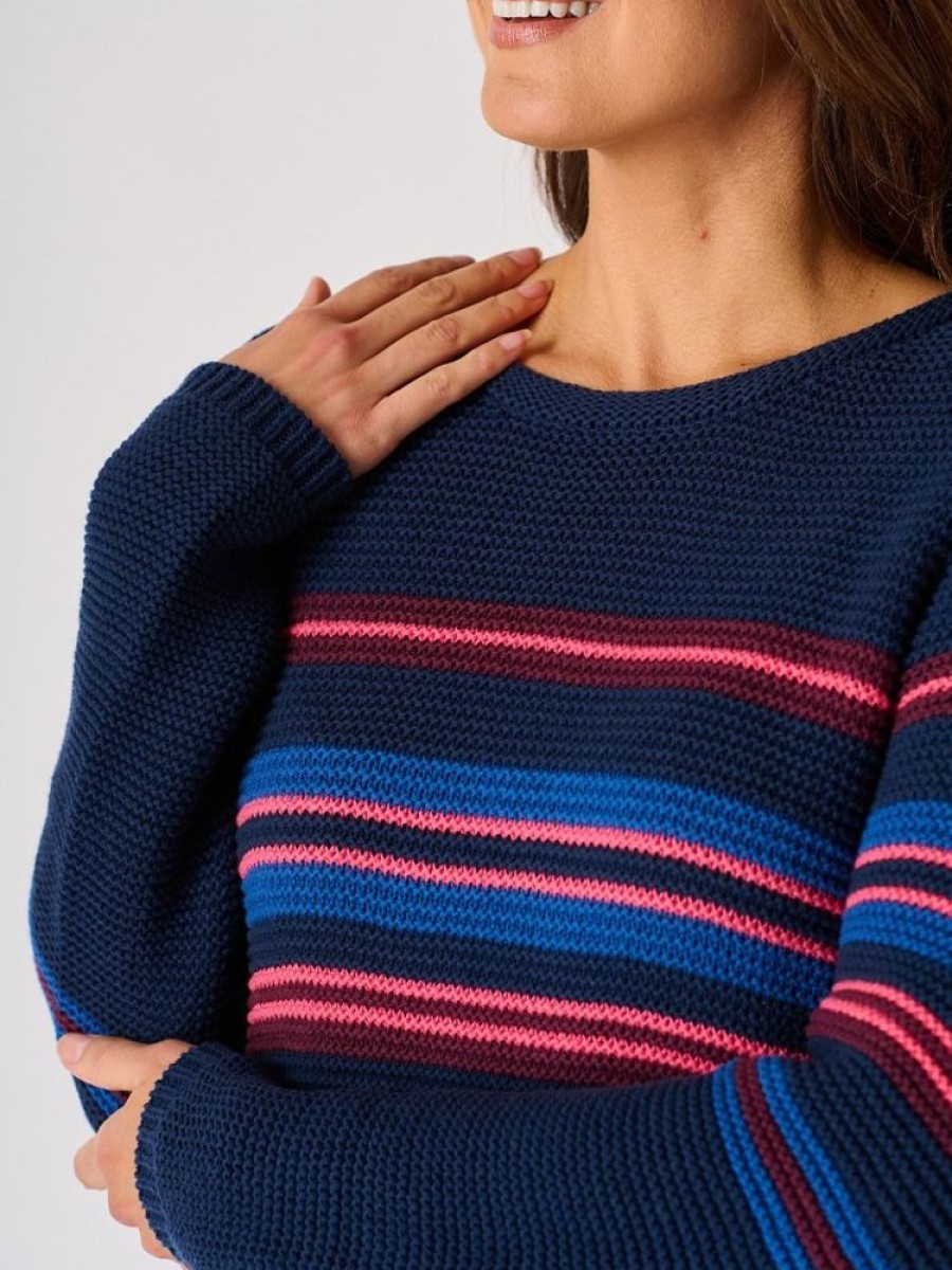 Quba & Co Cobalt Blue Striped Crew Neck Tape Yarn Jumper - Avocet Online