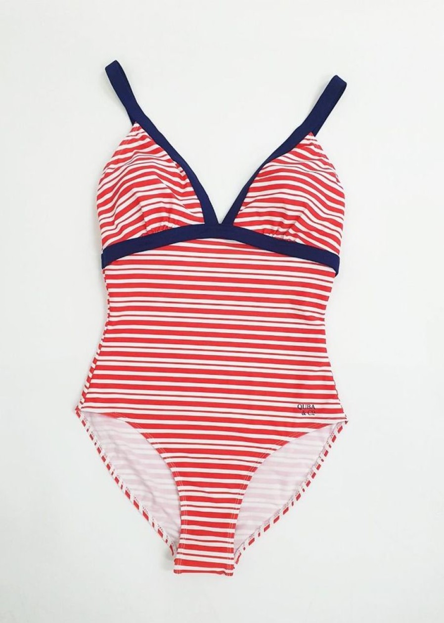 Quba & Co Birlby Red And White Stripe One Piece Swimsuit Clearance