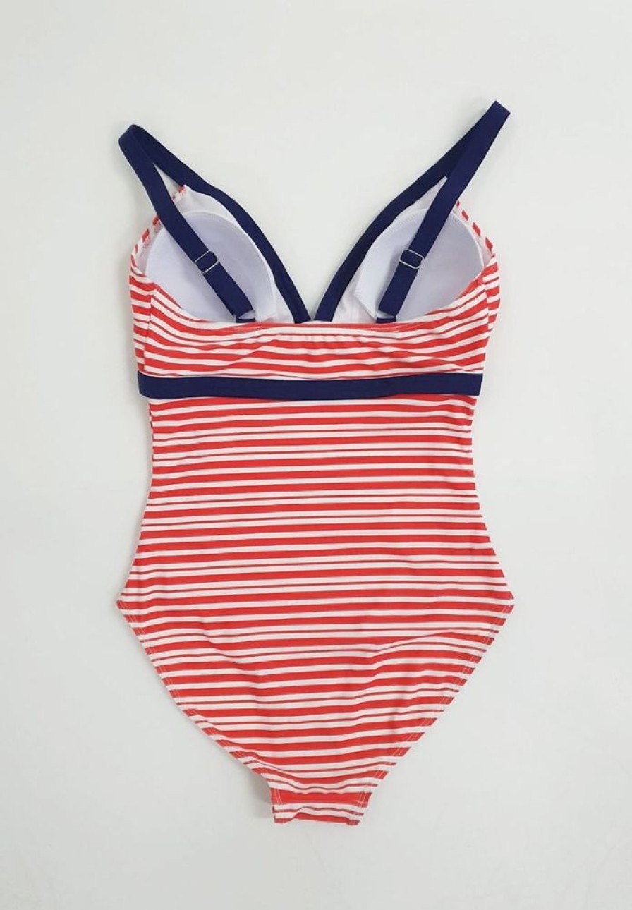 Quba & Co Birlby Red And White Stripe One Piece Swimsuit Clearance