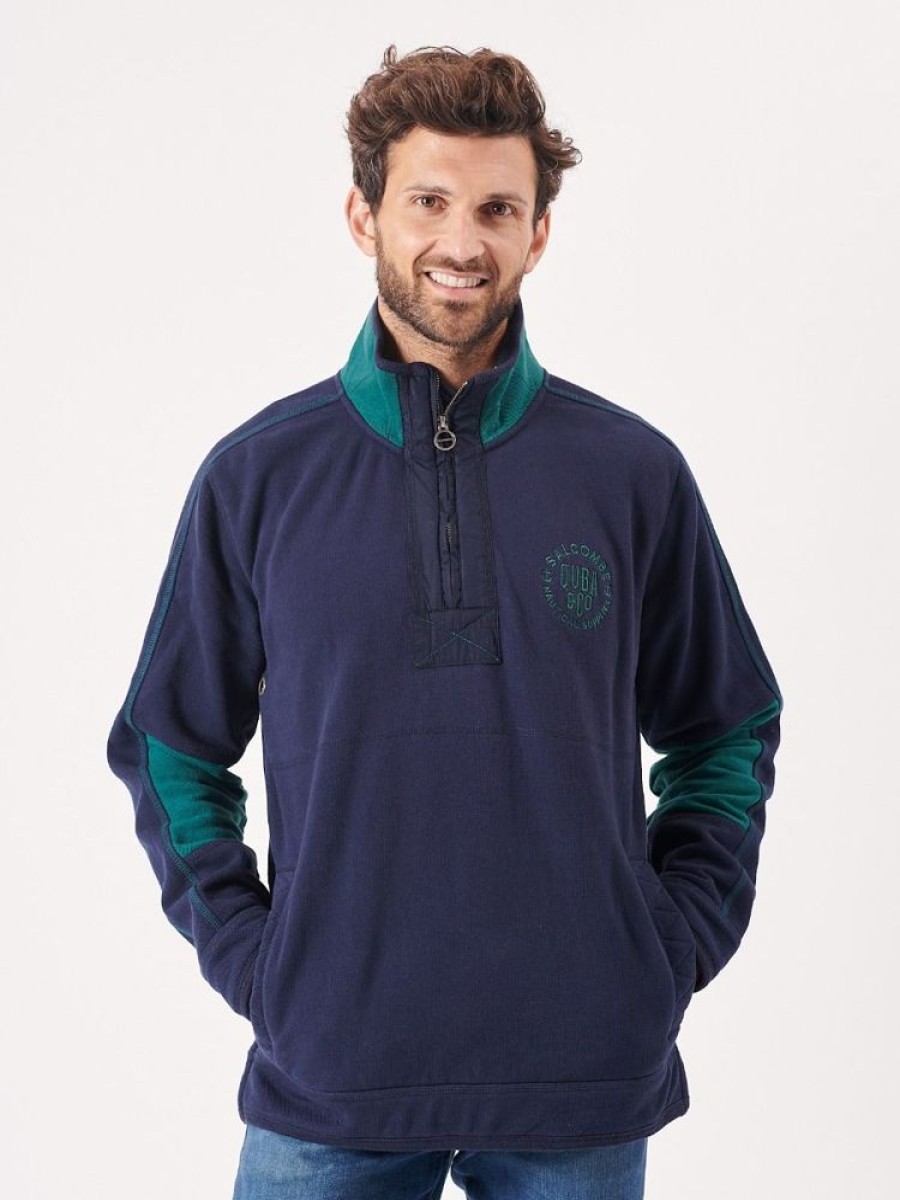 Quba & Co Lucerne 1/4 Zip Navy And Green Sweatshirt Wholesale