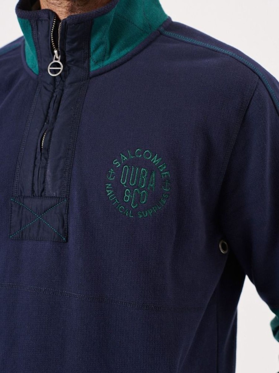 Quba & Co Lucerne 1/4 Zip Navy And Green Sweatshirt Wholesale