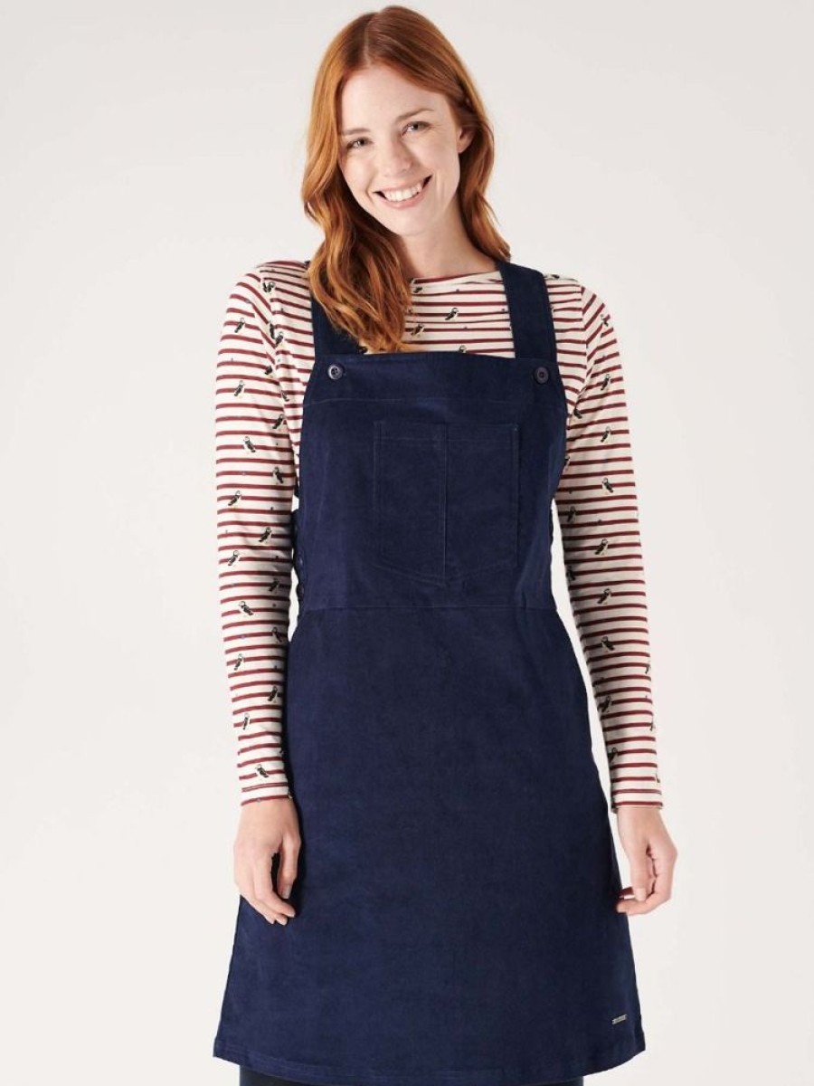 Quba & Co Piaf Navy Corduroy Pinafore Dress Clearance