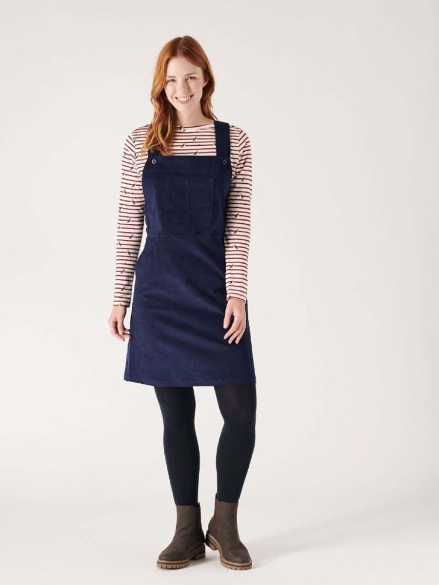 Quba & Co Piaf Navy Corduroy Pinafore Dress Clearance