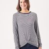 Quba & Co Vall Front Twist Navy And White Striped Long Sleeved T-Shirt Clearance