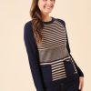 Quba & Co Nasso Raglan Long Sleeved Navy And Brown Jumper Hot