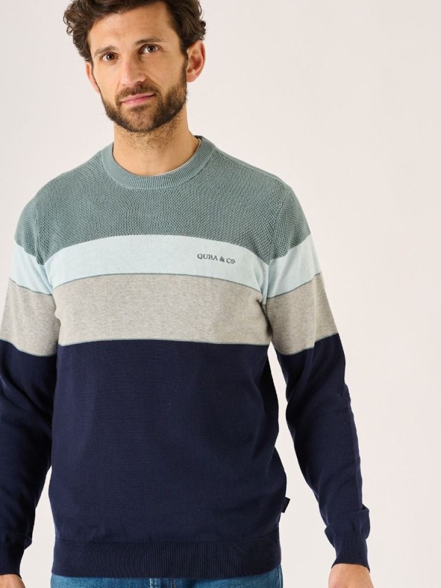 Quba & Co Navy Colour Block Crew Jumper - Tarno Hot