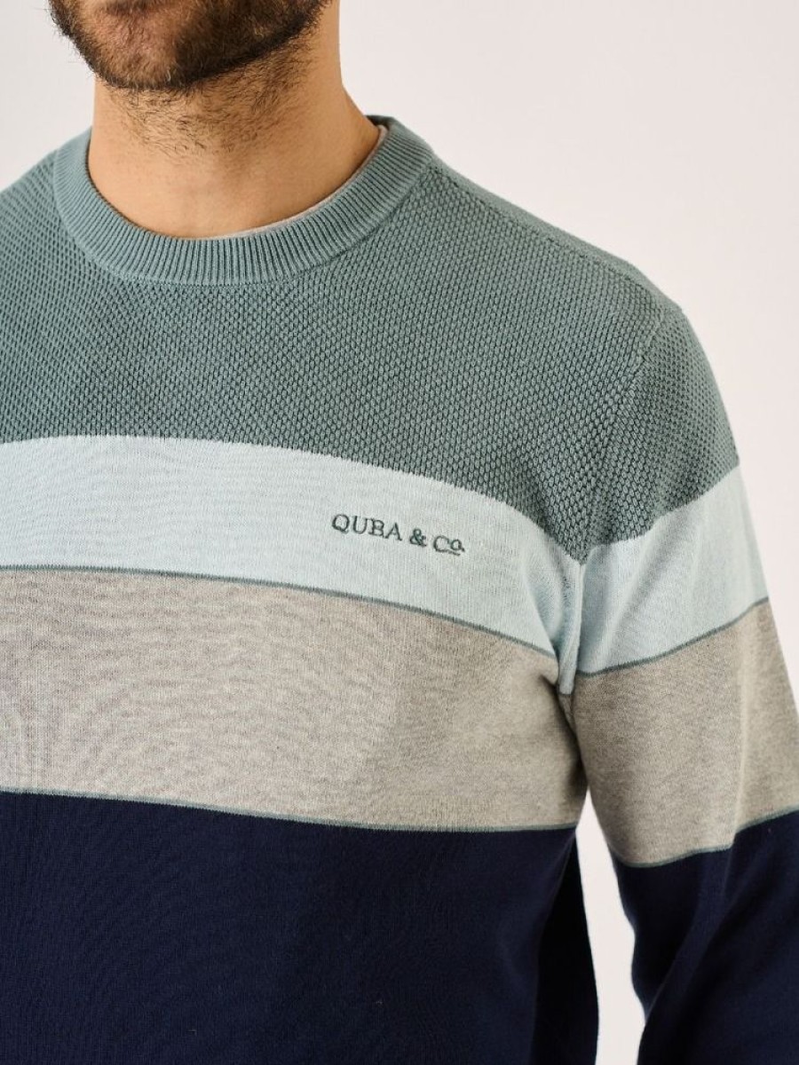 Quba & Co Navy Colour Block Crew Jumper - Tarno Hot