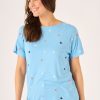 Quba & Co Mose Blue Butterfly Design Embroidery T-Shirt Wholesale