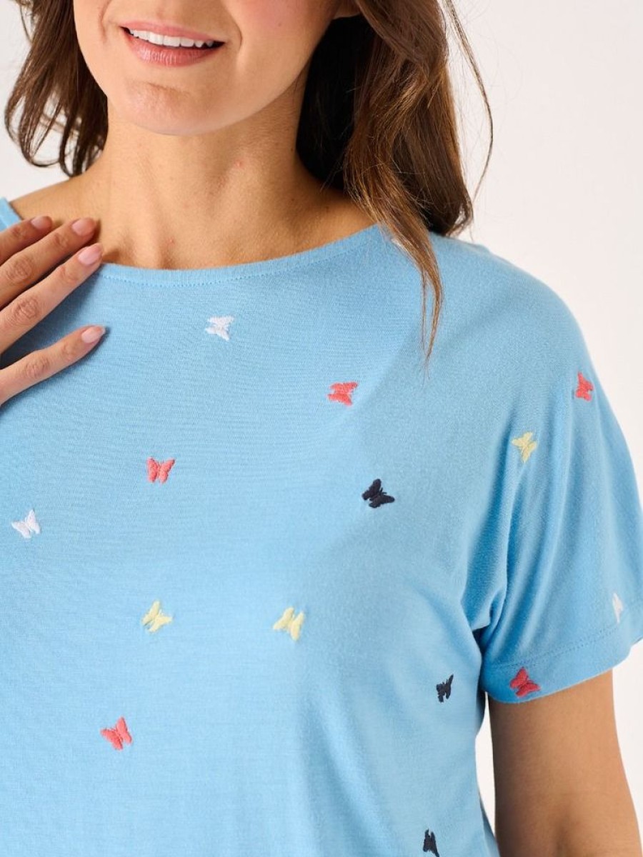 Quba & Co Mose Blue Butterfly Design Embroidery T-Shirt Wholesale