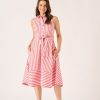 Quba & Co Bann Pink And White Striped Shirt Dress Clearance