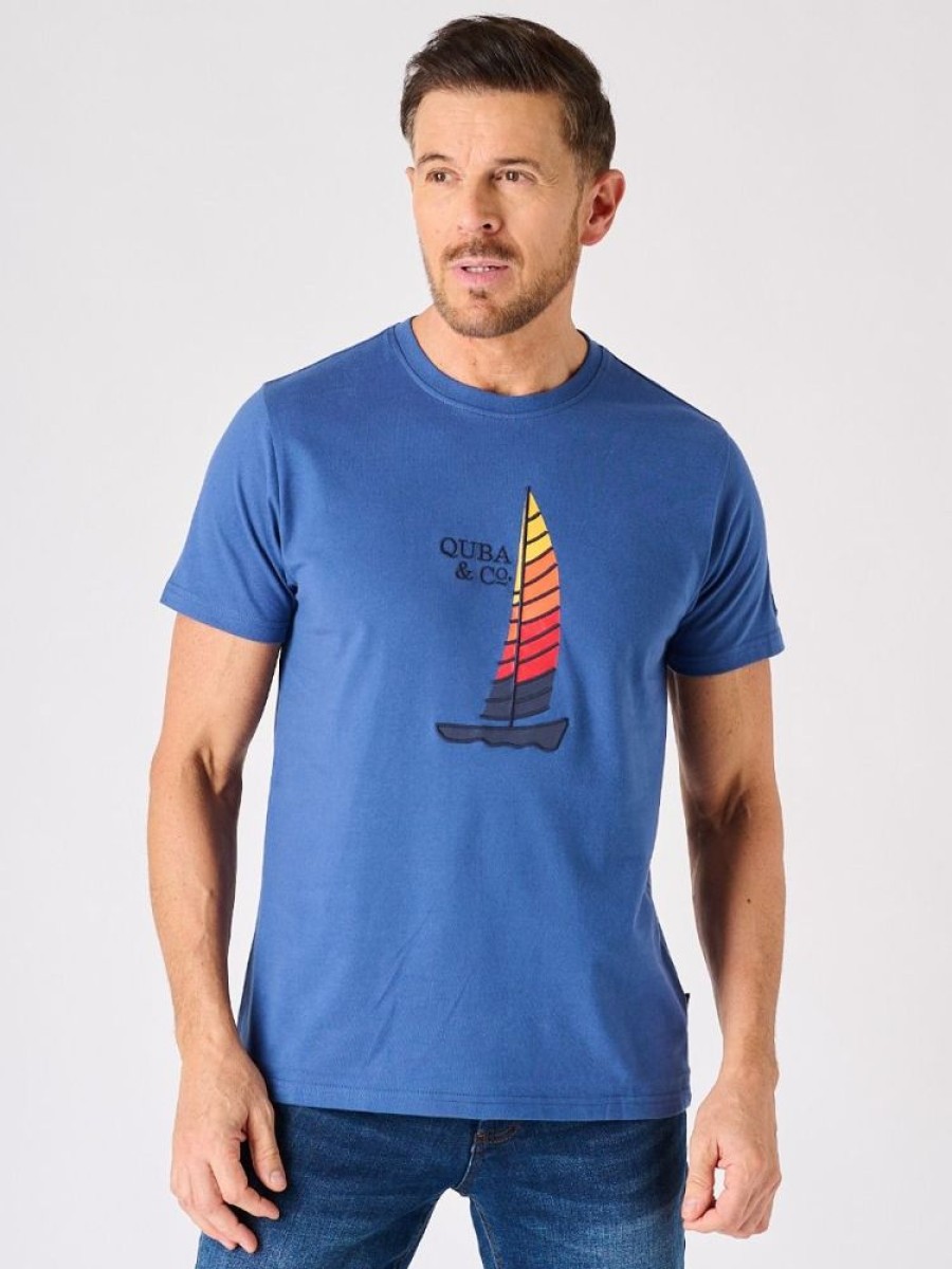 Quba & Co Blue Quba And Co Boat Print T-Shirt - Collum New