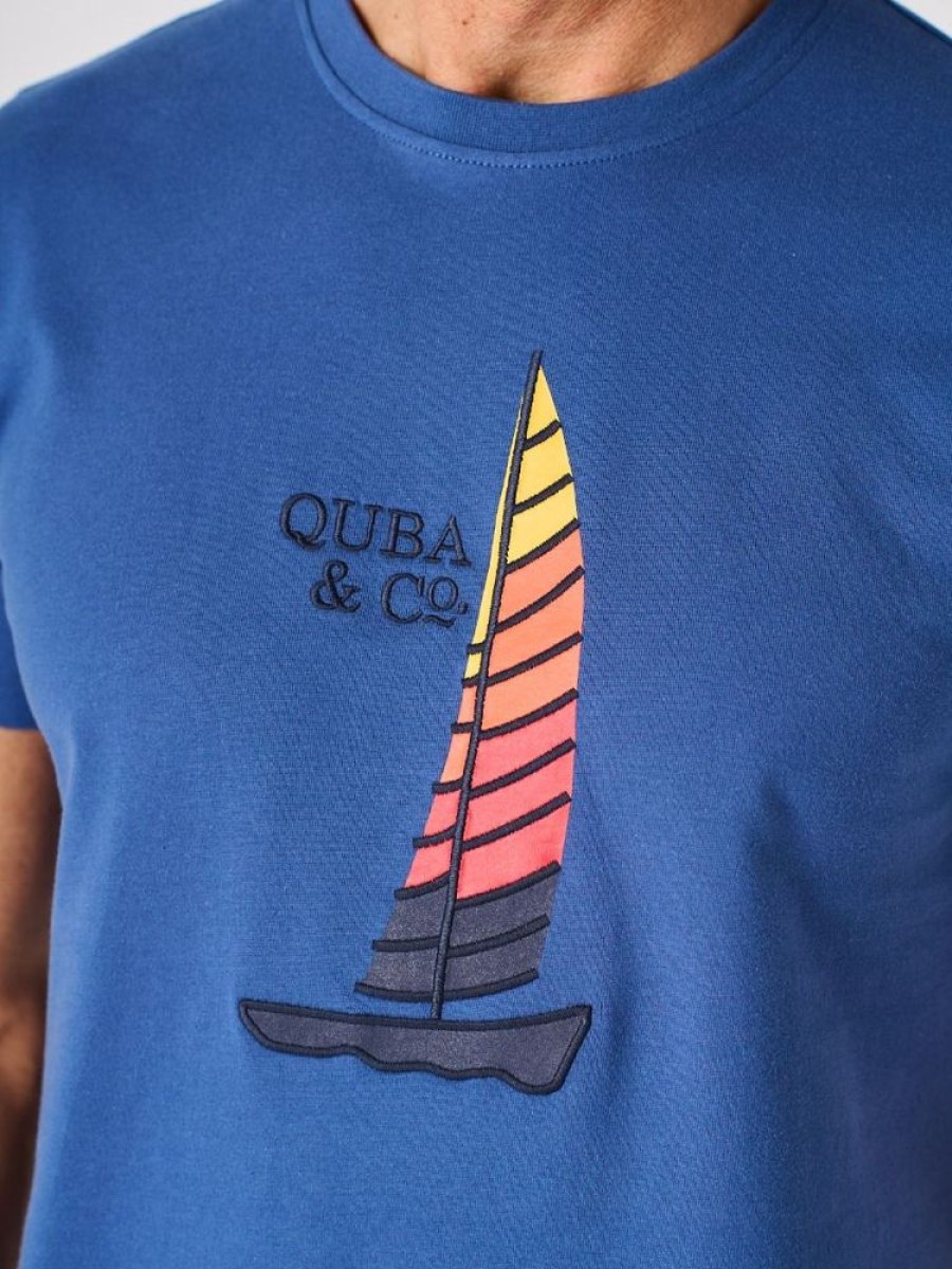 Quba & Co Blue Quba And Co Boat Print T-Shirt - Collum New