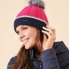 Quba & Co Pink Striped Cable Knit Faux Fur Bobble Hat - Willaston Wholesale