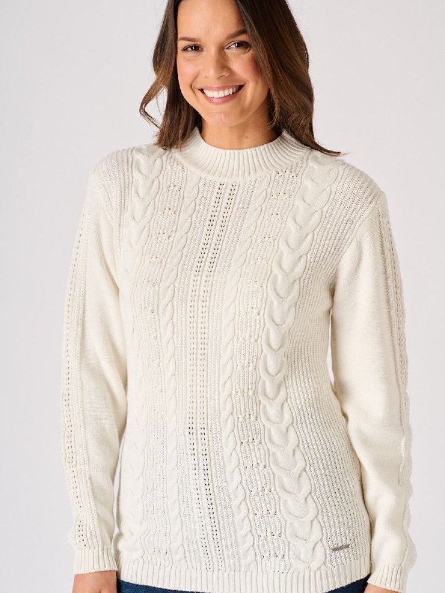 Quba & Co White Cable Knit Jumper - Fantail Wholesale