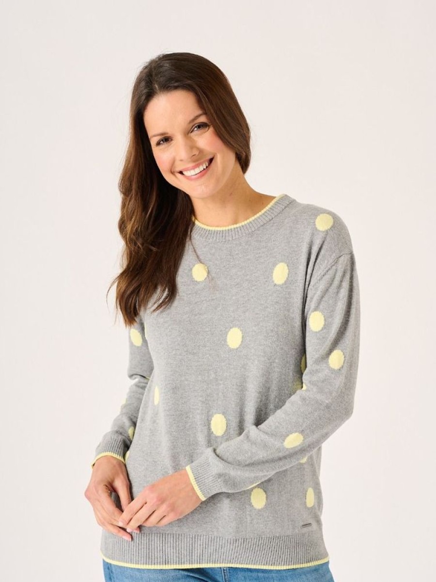 Quba & Co Lazon Grey And Yellow Polka Dot Jumper New