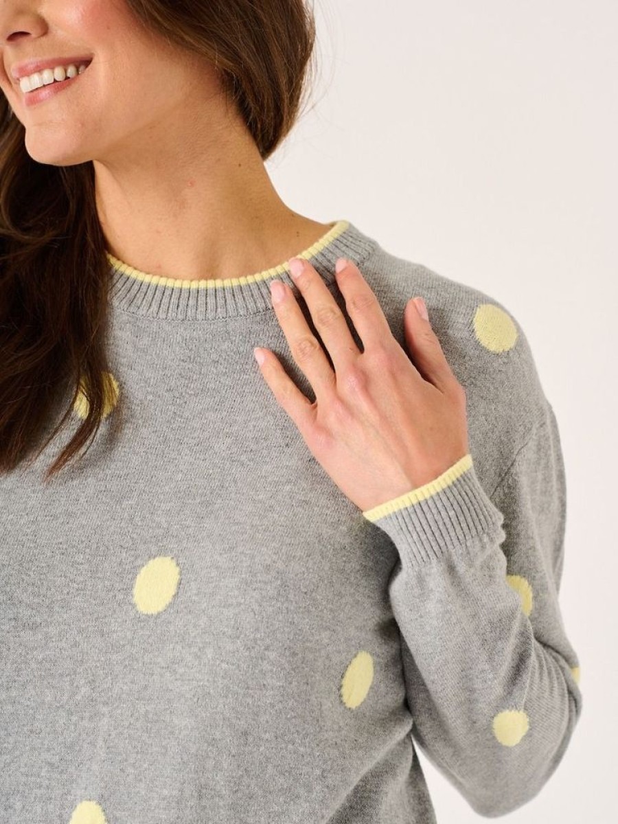 Quba & Co Lazon Grey And Yellow Polka Dot Jumper New