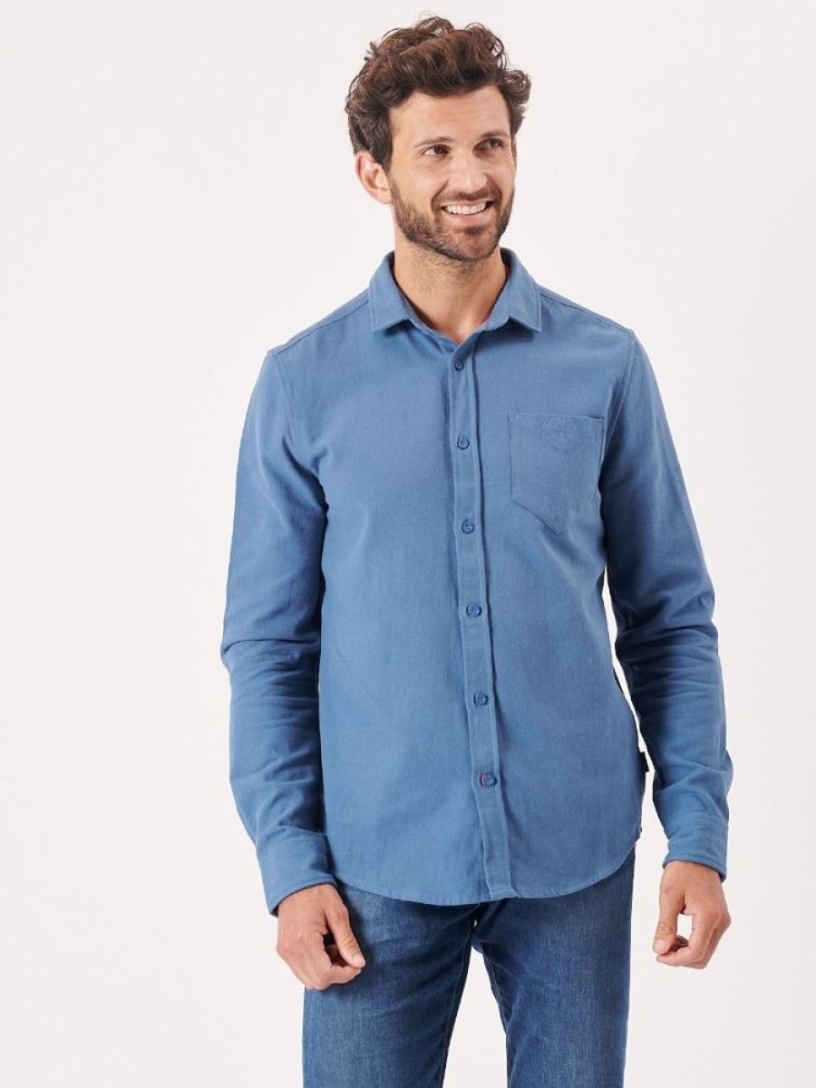 Quba & Co Perroy Brushed Slate Blue Twill Shirt Best