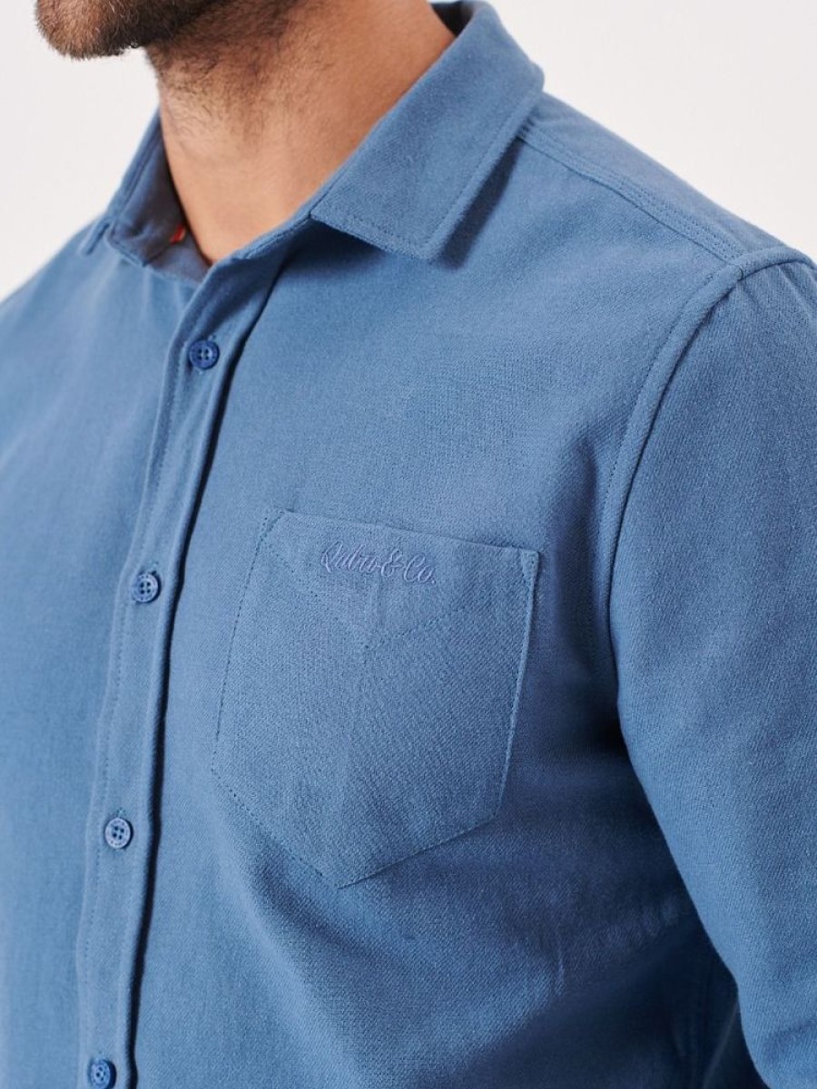 Quba & Co Perroy Brushed Slate Blue Twill Shirt Best