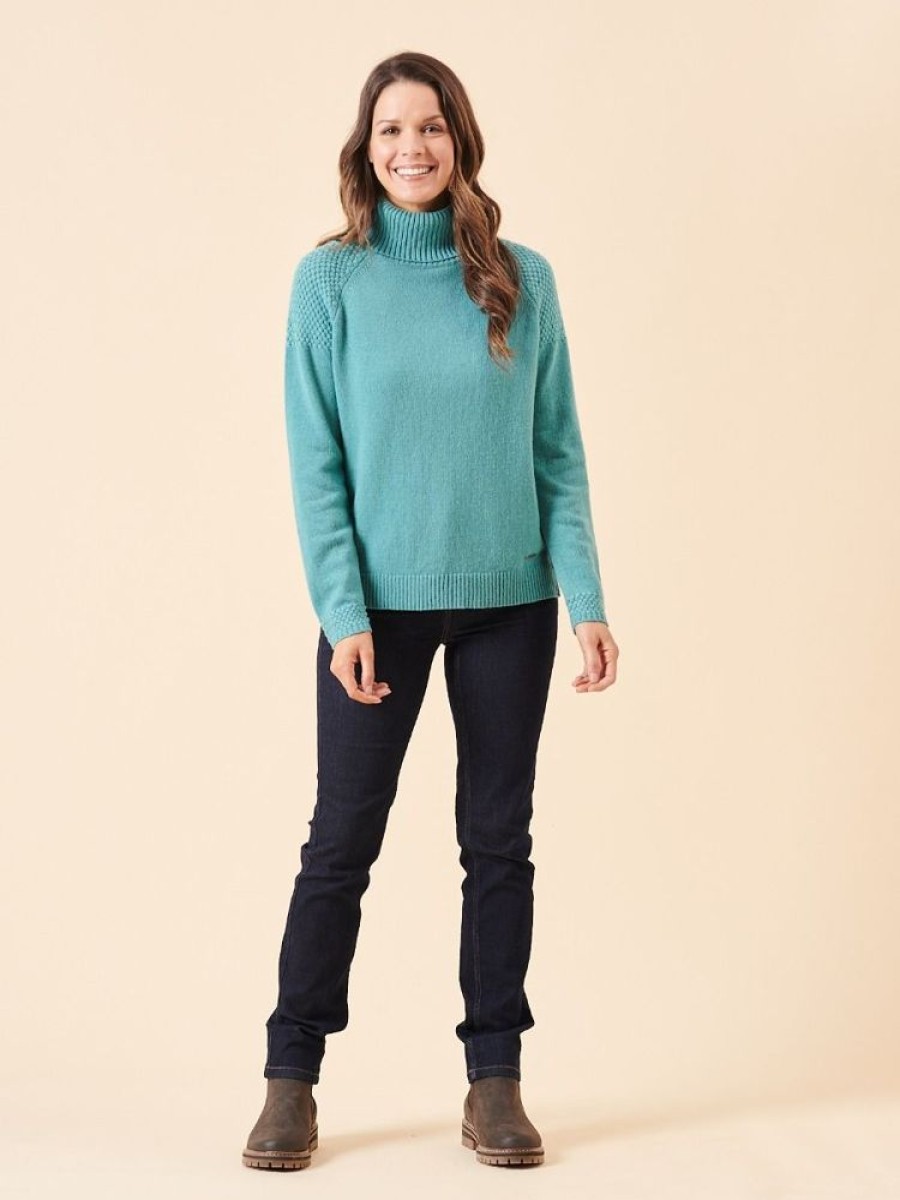 Quba & Co Bora Roll Neck Teal Knitted Jumper Wholesale