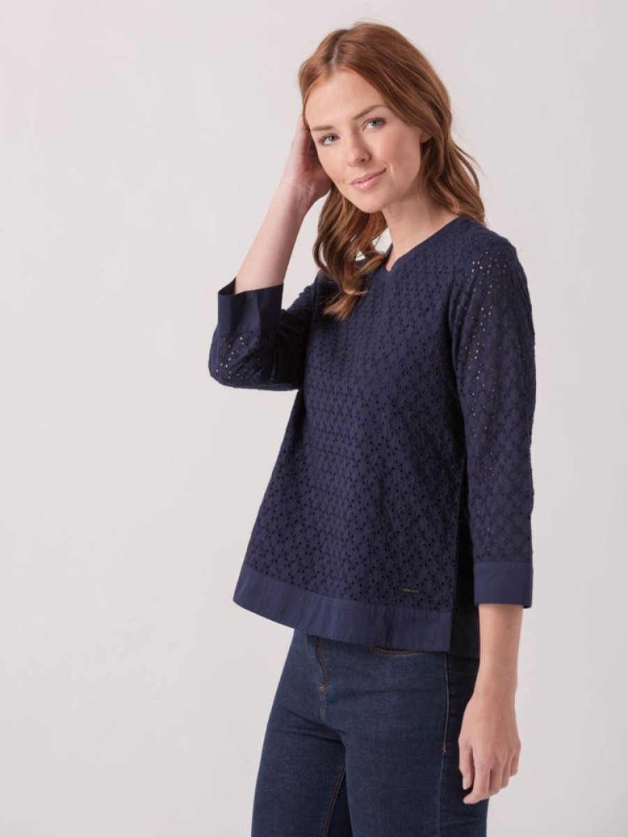 Quba & Co Gayfeather Navy Broderie Long Sleeve Top Online