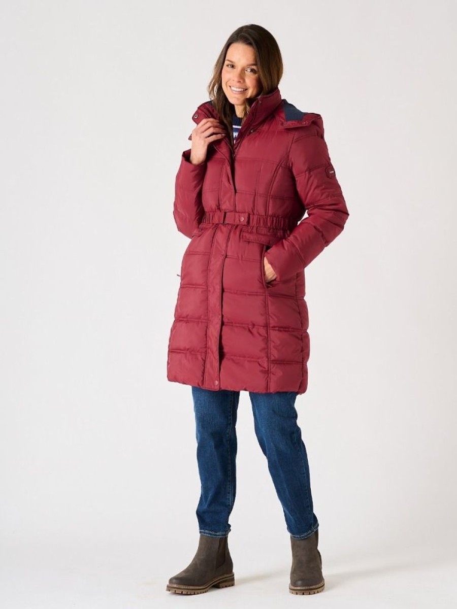 Quba & Co Cherry Red Fleece Lined Belted Puffer Coat - Hagfors Clearance