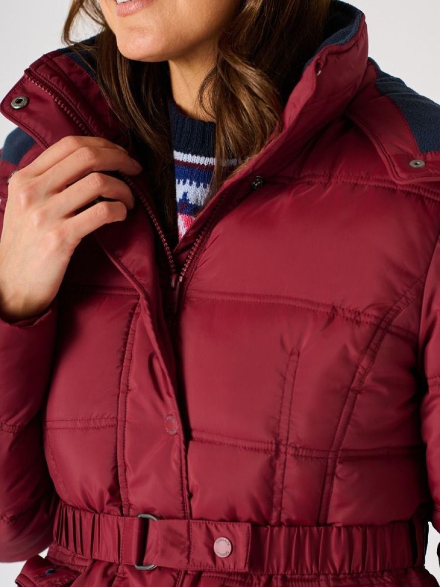 Quba & Co Cherry Red Fleece Lined Belted Puffer Coat - Hagfors Clearance