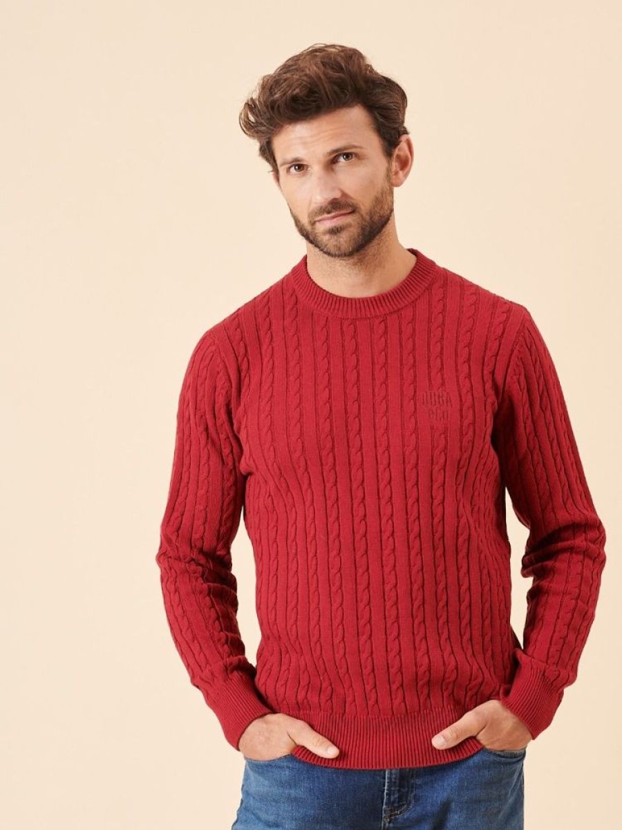 Quba & Co Moritz Red Cable Knit Jumper Clearance