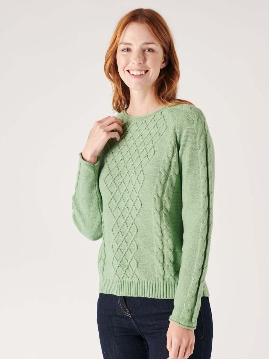 Quba & Co Handforth Green Cable Knit Jumper New