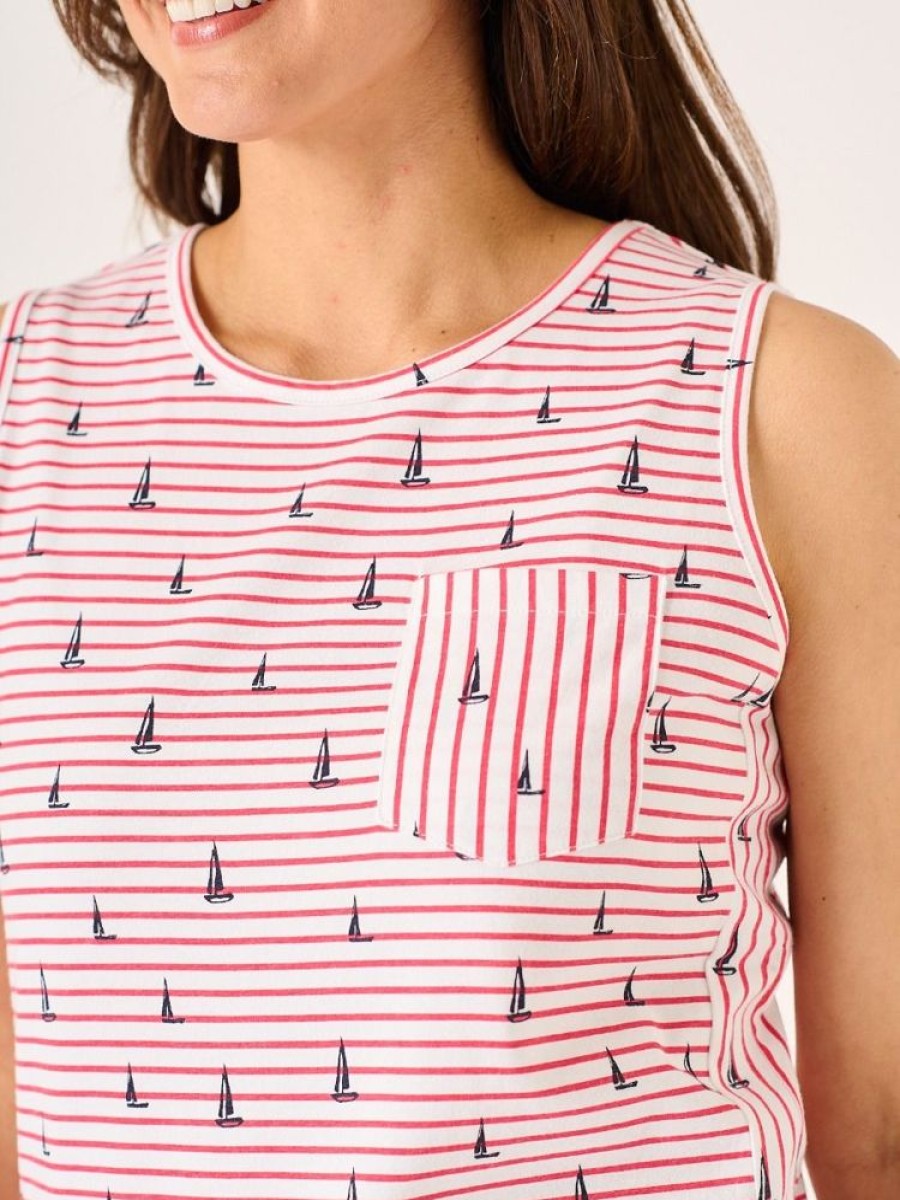 Quba & Co Cam Pink And White Striped Boat Design Vest Best