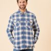 Quba & Co Wismann Zip Up Blue And White Checked Shirt New