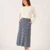 Quba & Co Langden Navy And White Ocean Design Midi Skirt Clearance