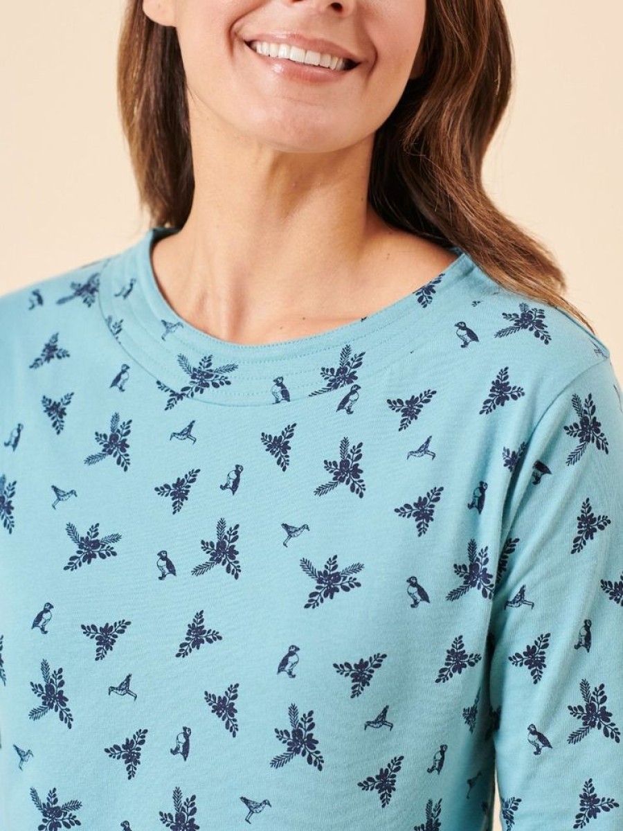 Quba & Co Norr Long Sleeve Sea Green T-Shirt With Bird And Leaf Design Online