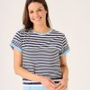 Quba & Co Marron Navy Blue And White Striped T-Shirt Online