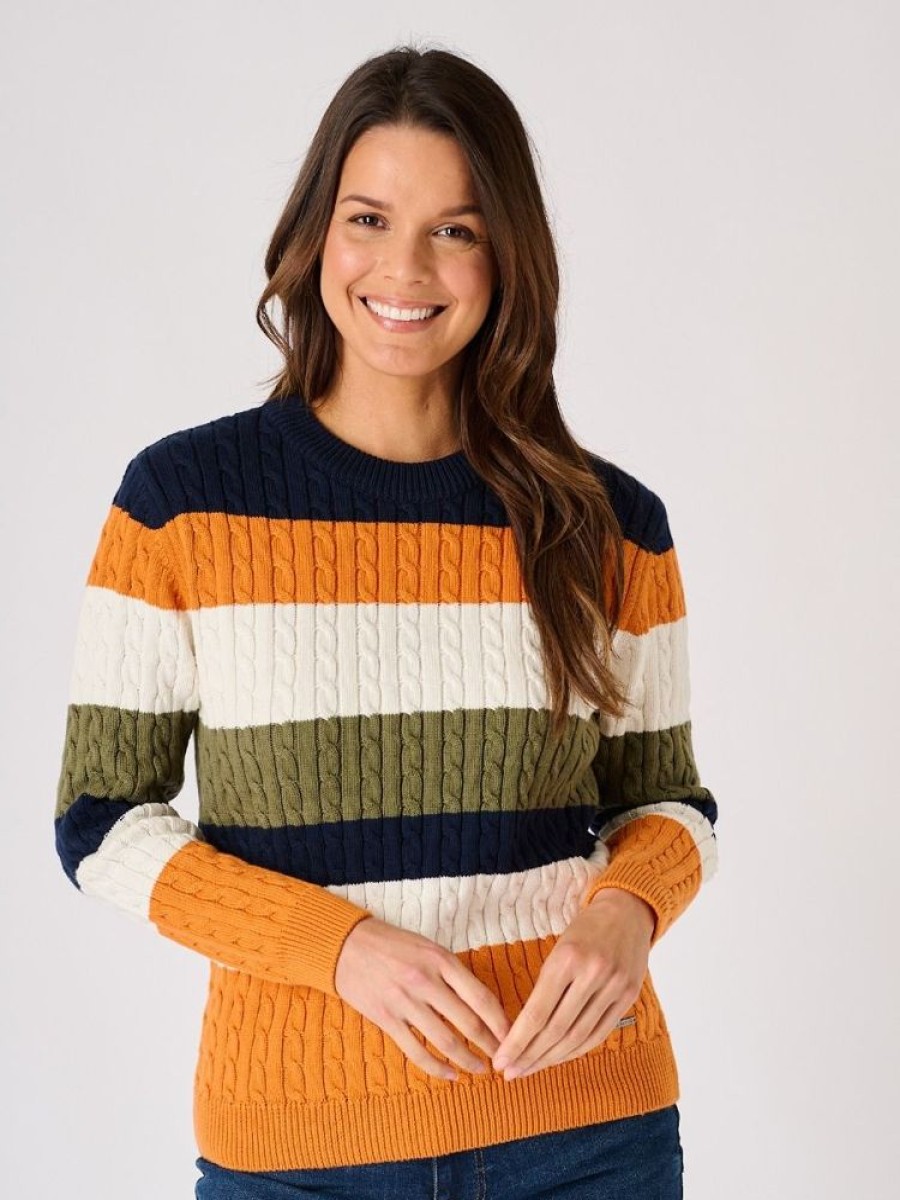 Quba & Co Multicoloured Striped Cable Knit Jumper -Gilcombe Clearance