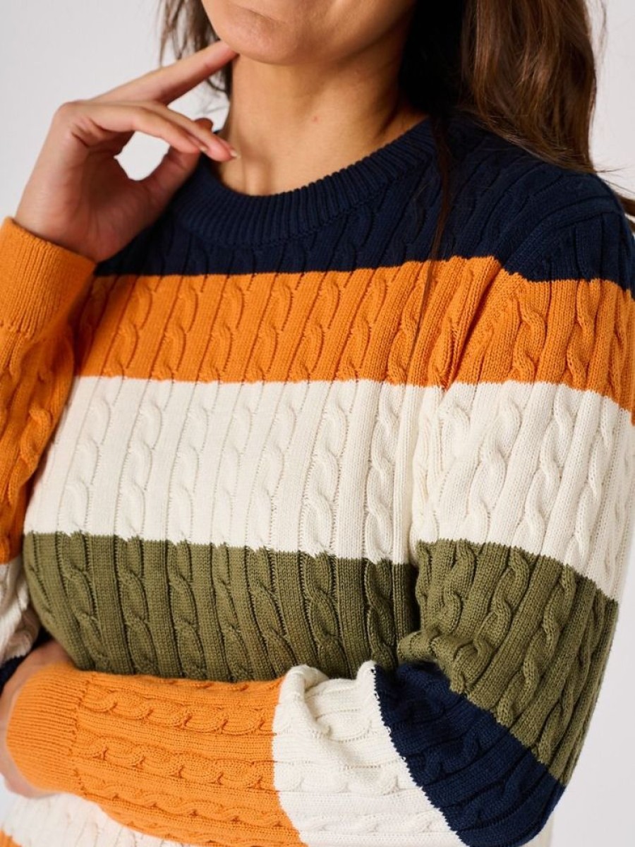 Quba & Co Multicoloured Striped Cable Knit Jumper -Gilcombe Clearance