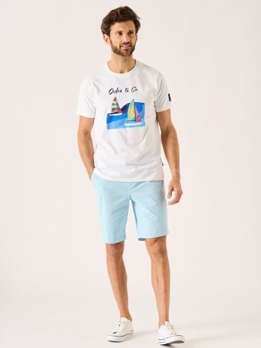 Quba & Co Sanins Lifestyle Quba And Co White Boat Printed T-Shirt Wholesale