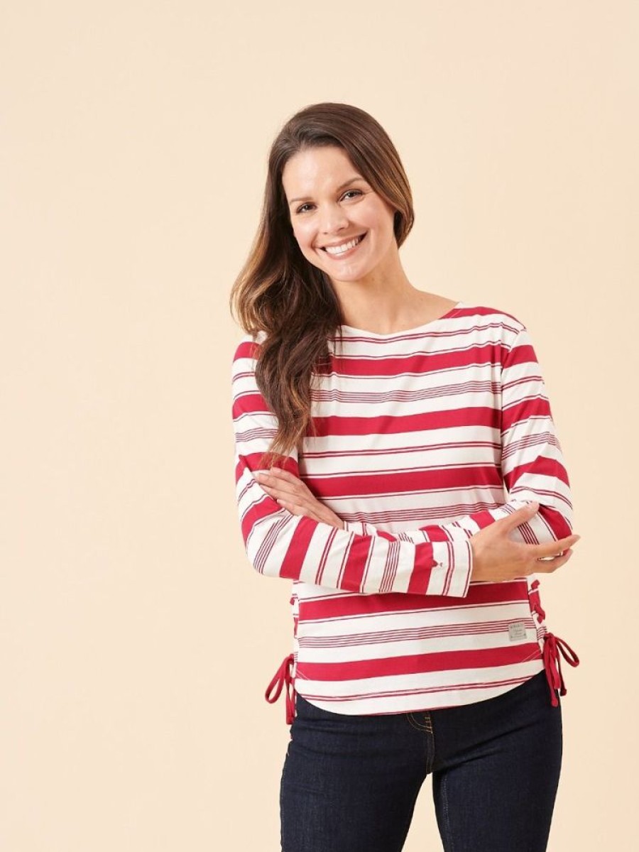 Quba & Co Hudik Red And White Striped Side Tie Long Sleeved T-Shirt Wholesale