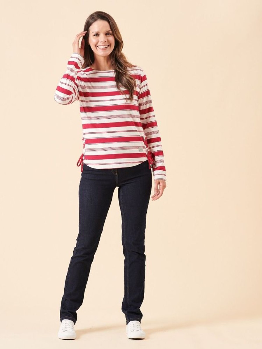 Quba & Co Hudik Red And White Striped Side Tie Long Sleeved T-Shirt Wholesale