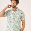 Quba & Co Alwinton Green And White Leaf Design Short Sleeve Shirt Best