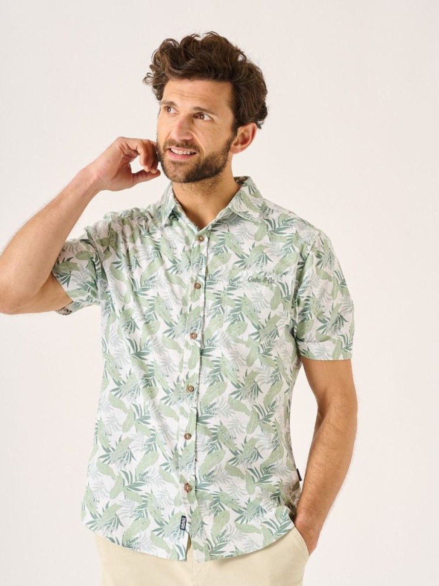 Quba & Co Alwinton Green And White Leaf Design Short Sleeve Shirt Best