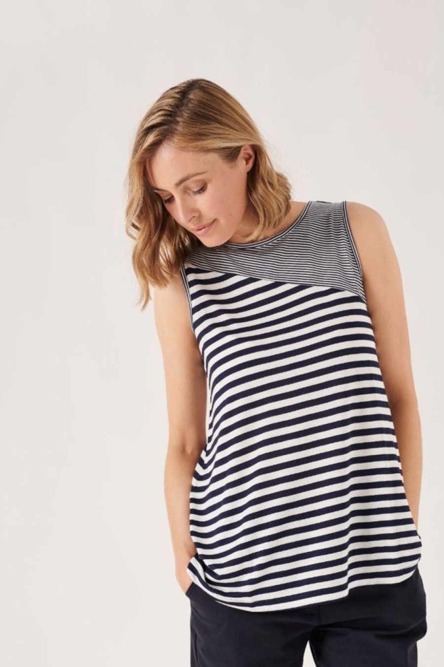 Quba & Co Gosforth Navy And White Striped Vest Top Best