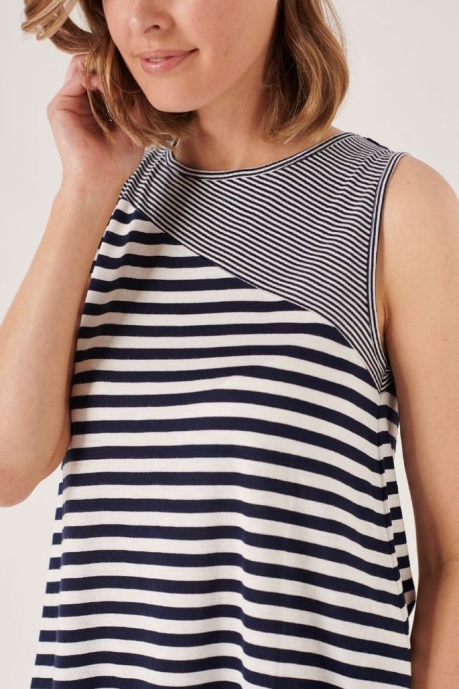 Quba & Co Gosforth Navy And White Striped Vest Top Best