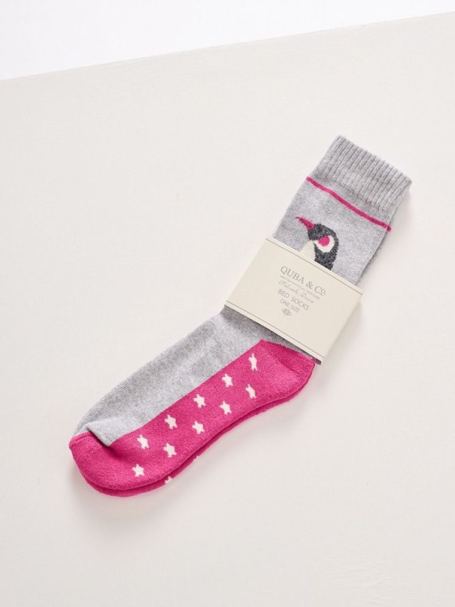 Quba & Co Grey And Pink Penguin Design Bed Socks - Penguin Best