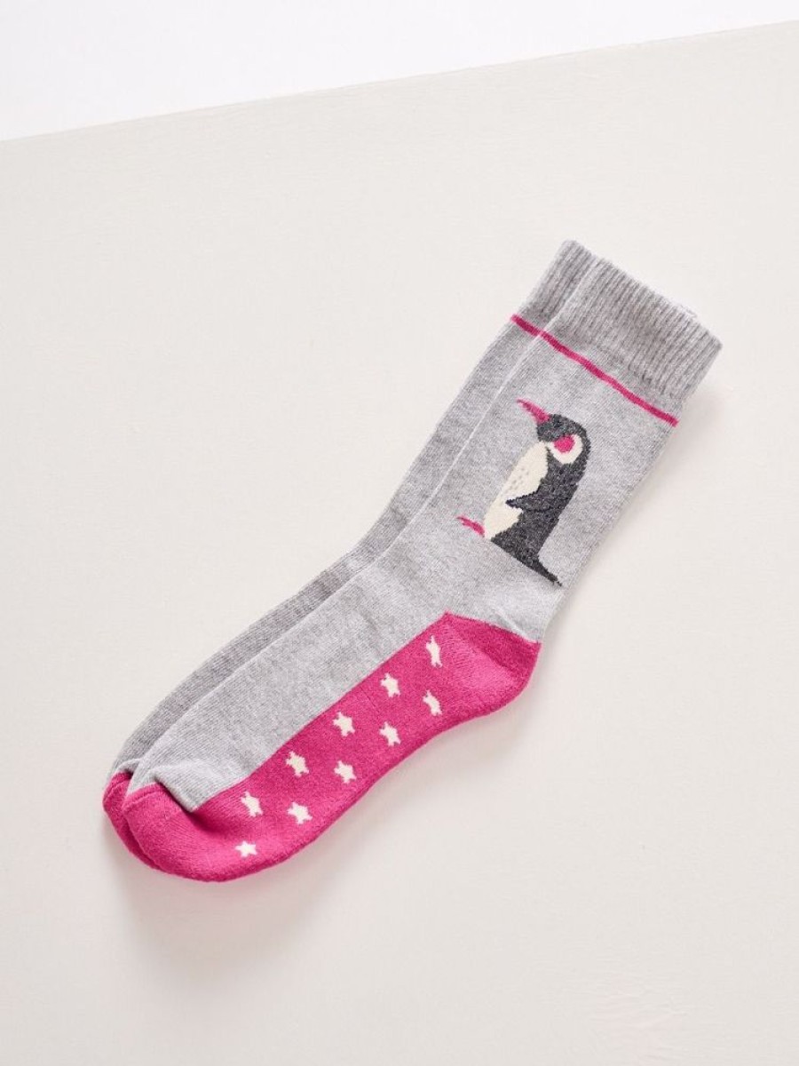 Quba & Co Grey And Pink Penguin Design Bed Socks - Penguin Best