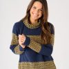 Quba & Co Cowl Neck Knitted Navy And Ochre Striped Jumper - Curlew Best