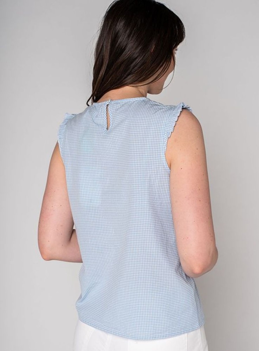 Quba & Co Hester Gingham Pattern Vest - Sky Blue Wholesale