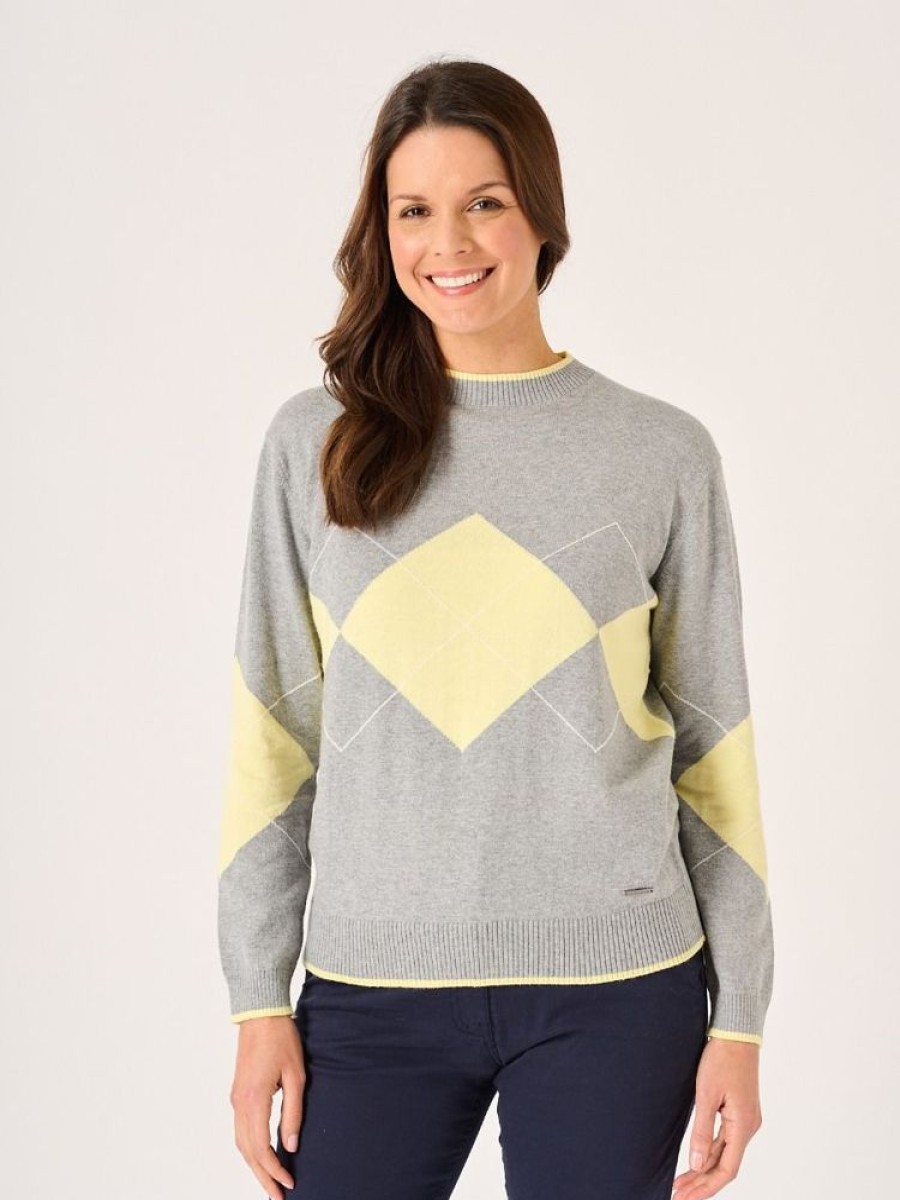 Quba & Co Caldew Argyle Grey And Yellow Jumper Hot