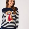 Quba & Co Navy And White Striped Dog Design Knitted Jumper - Collared Hot